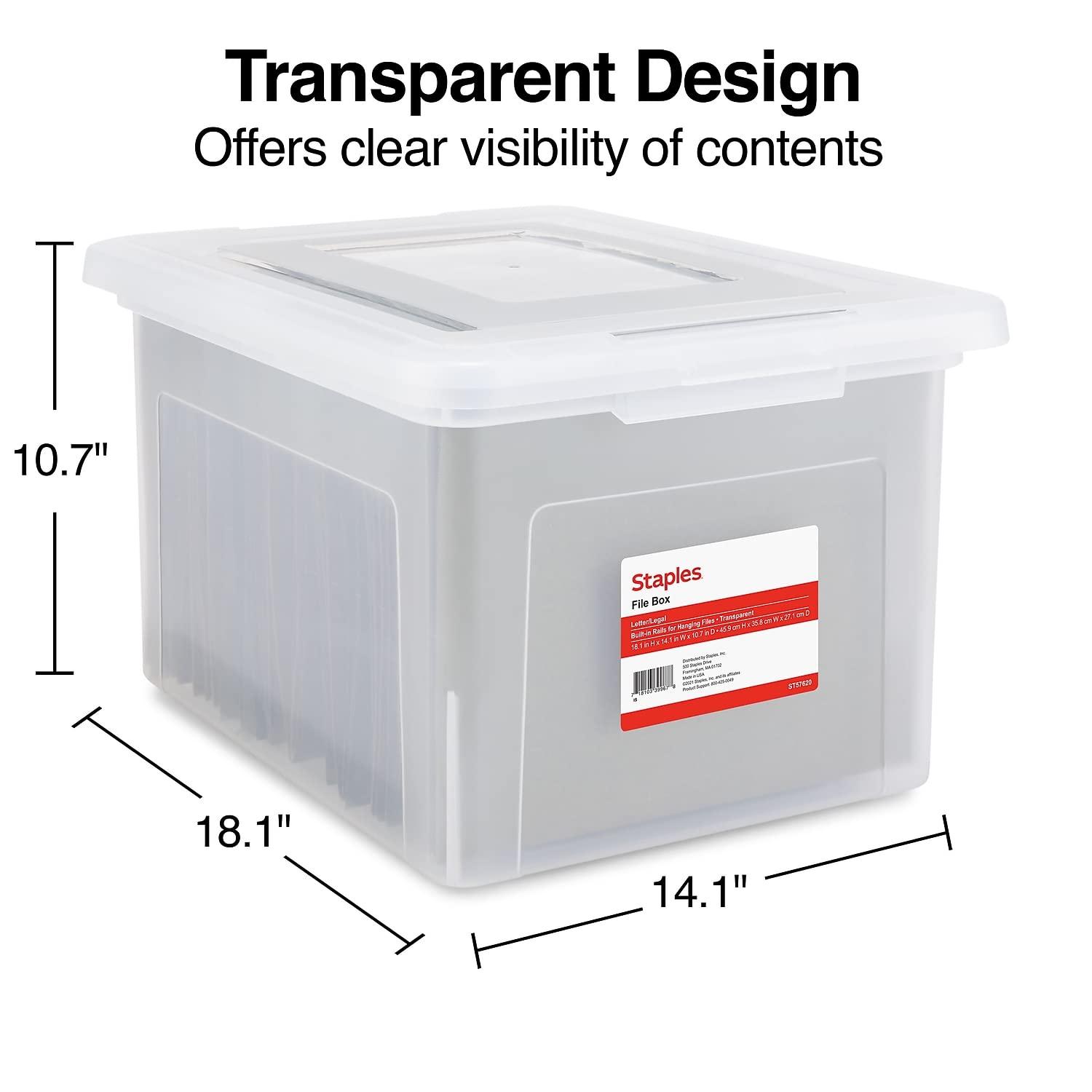 Staples File Box Plastic File Box Snap Letter/Legal Size Clear (140168/140139)