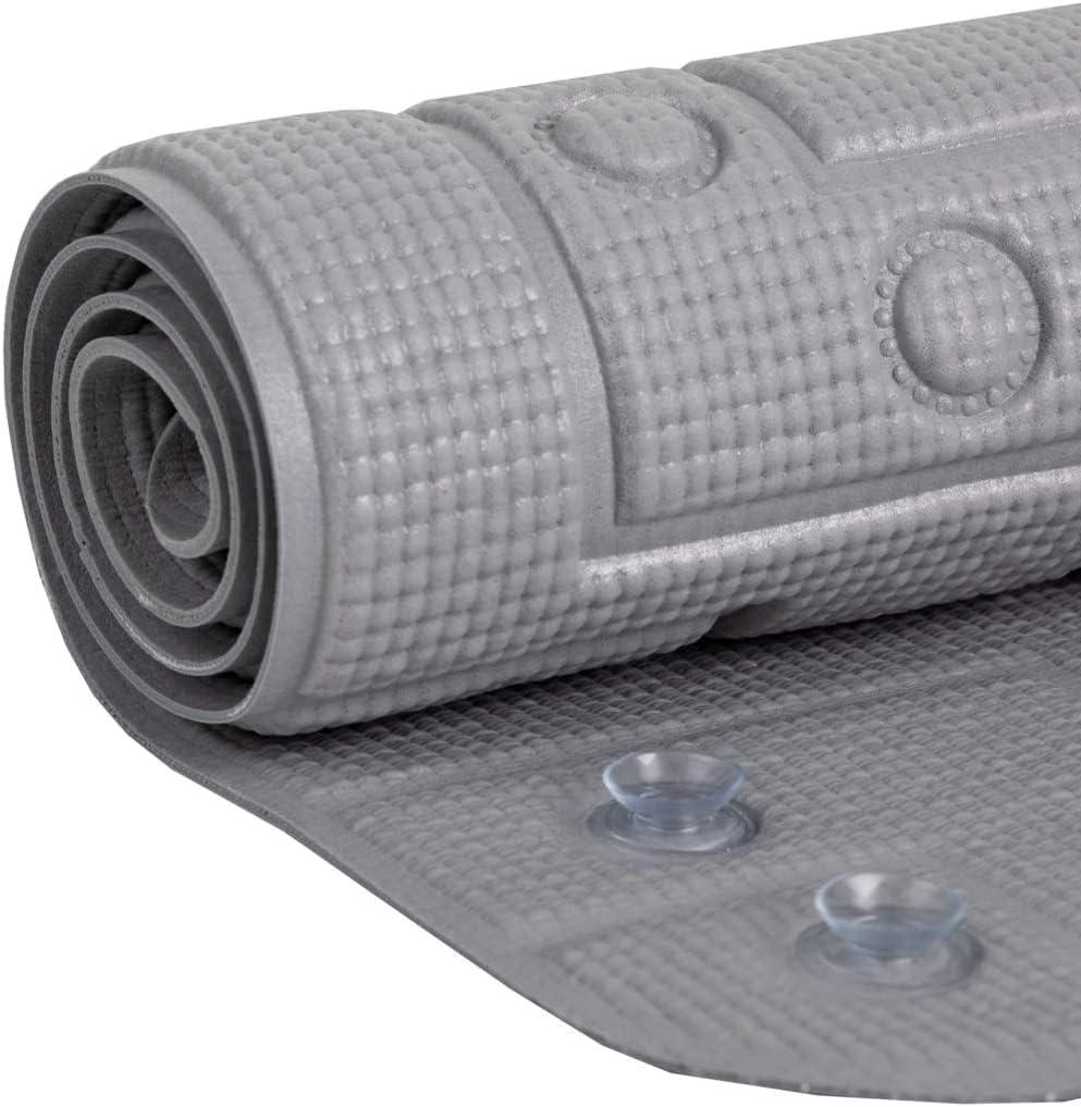 Gray PVC Safety Grip Bathtub Mat with Suction Cups, 17 x 36 Inches