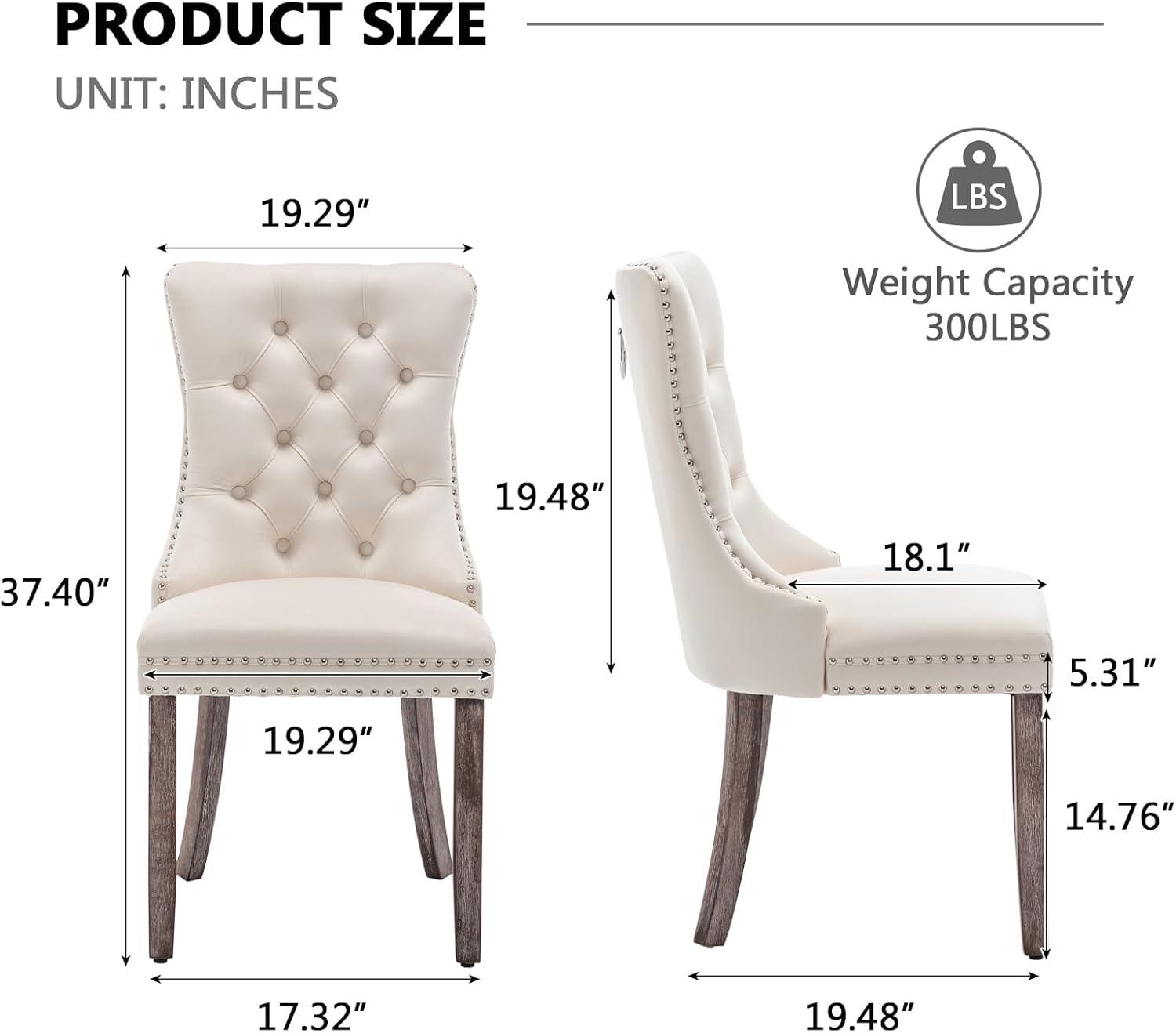 SoarFlash Velvet Dining Chairs Set of 4, Tall Back Side Chair, Modern Upholstered High-end Tufted Side Chair with Button Back Ring, Solid Wood Legs (Beige)