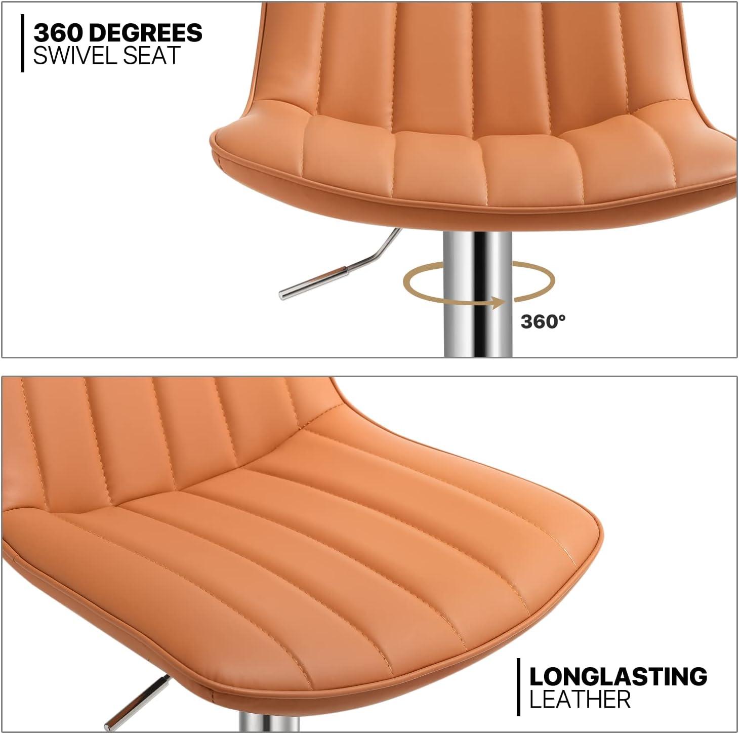 MoNiBloom Adjustable Swivel Bar Stool Set of 2, Counter Height Barstools Dining Chair Faux Leather with Backrest, Brown