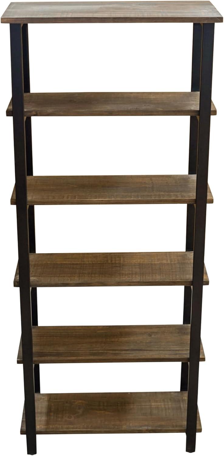 Alaterre Furniture Pomona 70 in. Tall 5-Shelf Solid Pine Wood & Metal Bookcase, Bookshelf for Home Office, Living Room or Bedroom, Natural