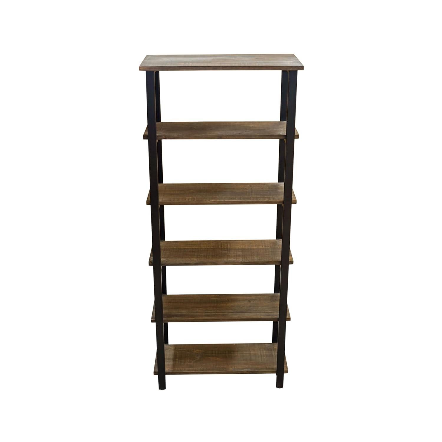 Alaterre Furniture Pomona 70 in. Tall 5-Shelf Solid Pine Wood & Metal Bookcase, Bookshelf for Home Office, Living Room or Bedroom, Natural