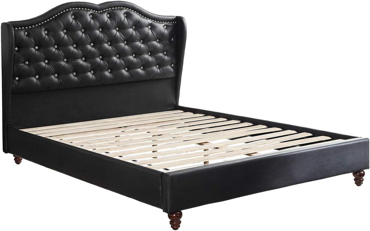 California King Black Faux Leather Upholstered Bed with Tufted Headboard