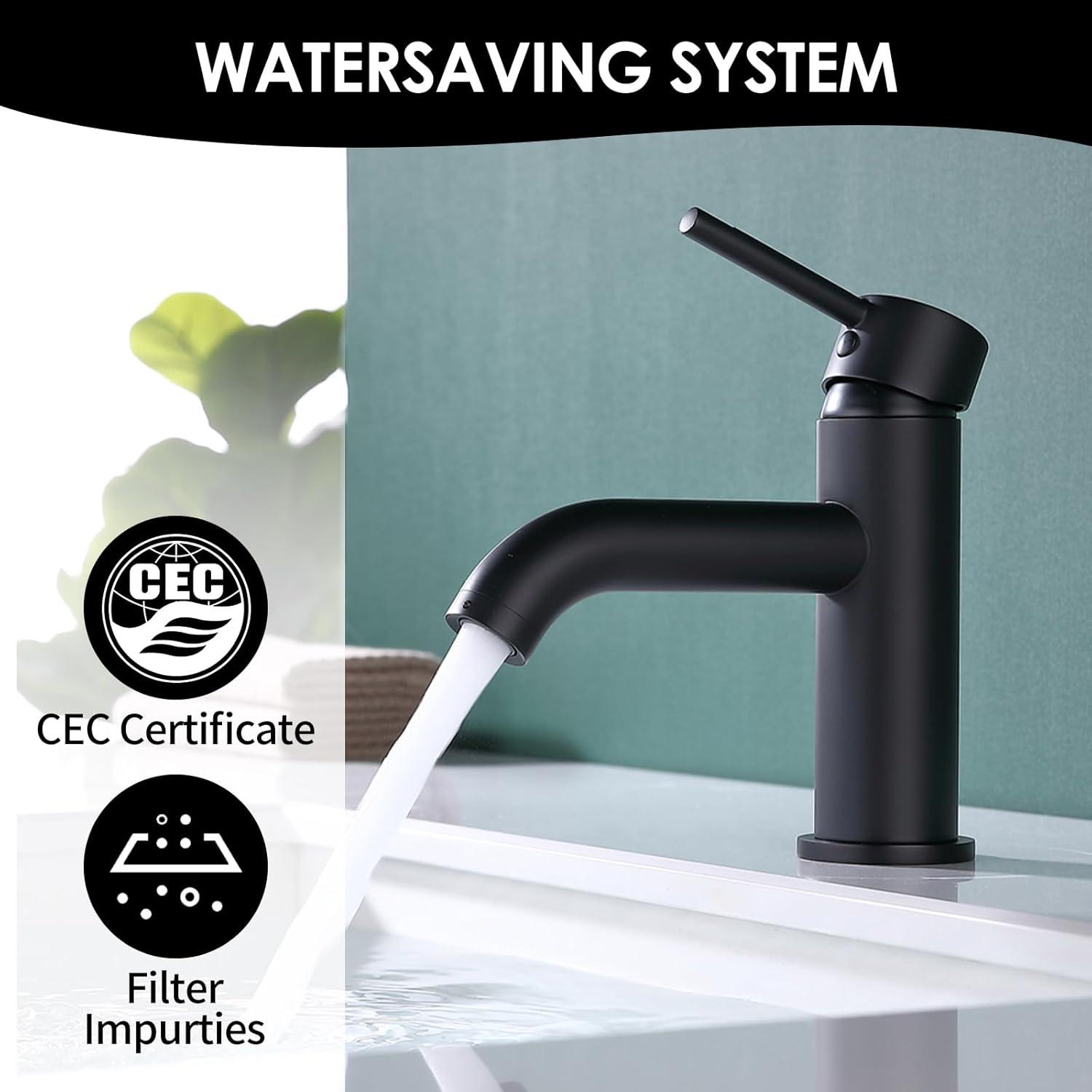 Matte Black Single Handle Bathroom Faucet with Brass Drain Assembly