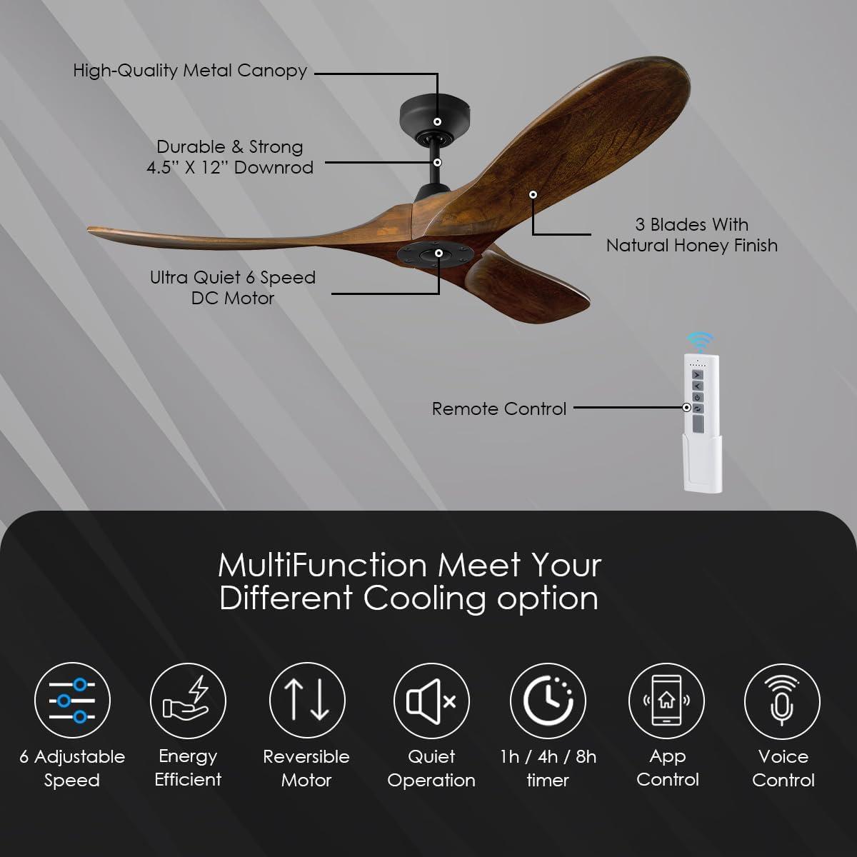 Midnight Black and Dark Walnut 60-Inch Smart Ceiling Fan