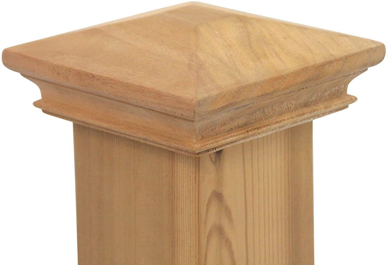3.5" x 3.5" Wood ONE-Piece Slip Over Post Cap - Traditional Pyramid - One-Piece Miterless - 3/8" Extended Lip - (for 4x4 Post Measuring 3-1/2" x 3-1/2")