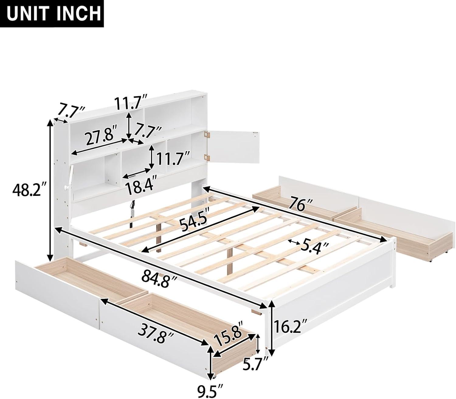 Jazz Full Size Platform Bed w 4 Drawers - White