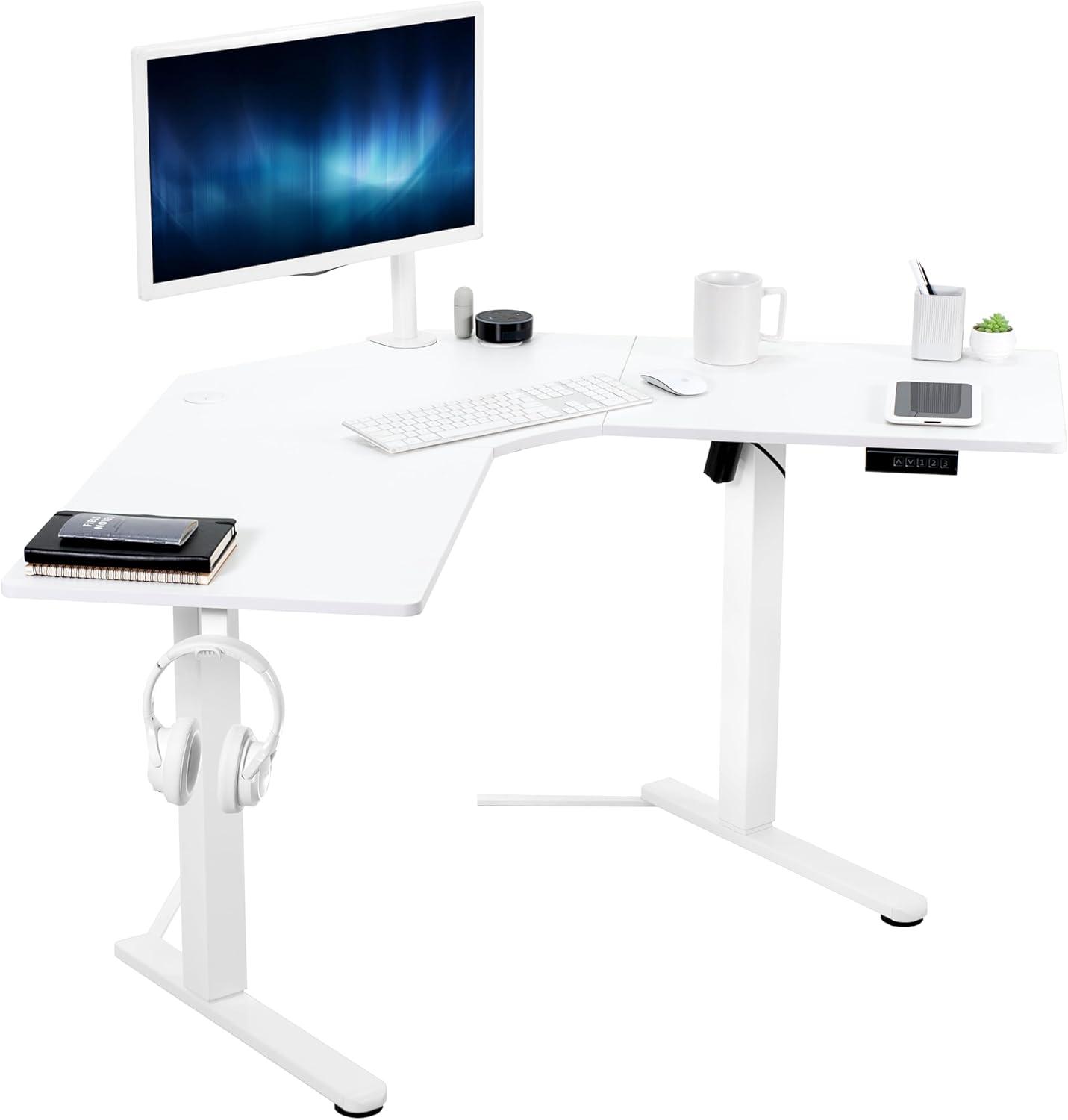 VIVO White Electric 47" x 47" Corner Standing Desk, L-Shaped Workstation