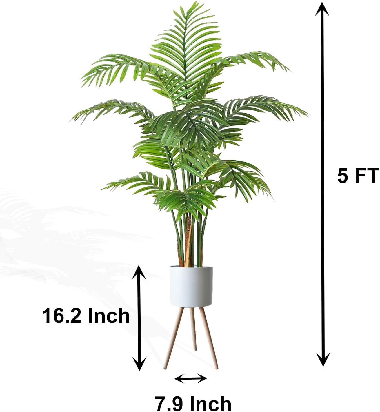 Artificial Palm Tree 5FT - Fake Tree with White Tall Planter - Faux Tropical Floor Plant in Pot - Artificial Silk Plant for Home Office Living Room Decor Indoor