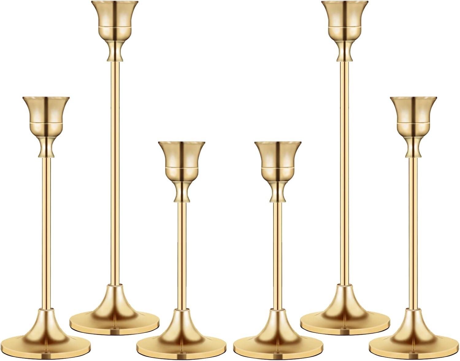 Gold Brass Vintage Taper Candle Holder Set