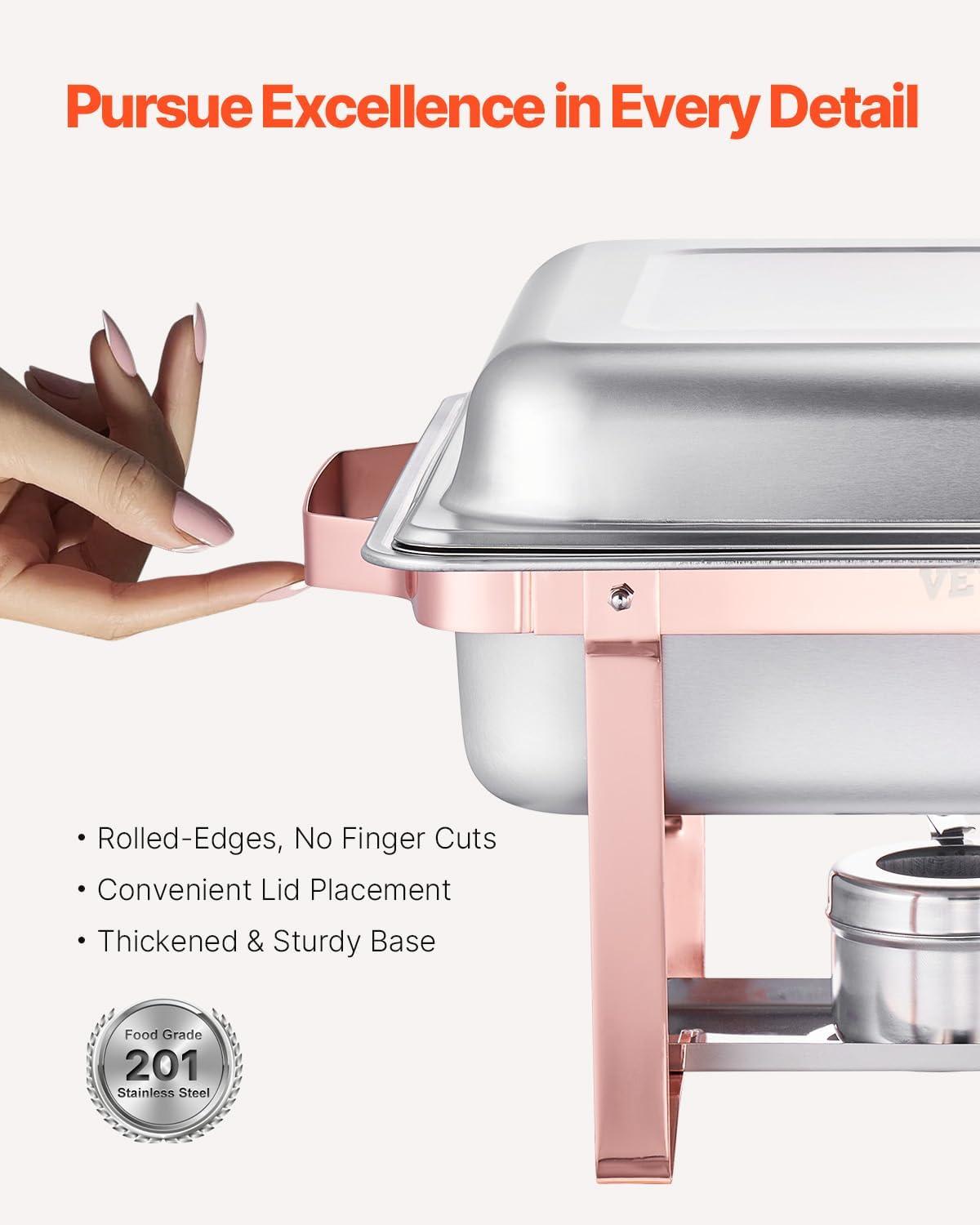 KFFKFF 2 Pack Chafing Dish Buffet Set, 8 Qt Stainless Steel Chafing Dishes with 2 Full Size Trays, Lid, Water Tray, Stand, and Fuel Holder, Ideal for Parties, Events, Wedding, Camping, Dinner