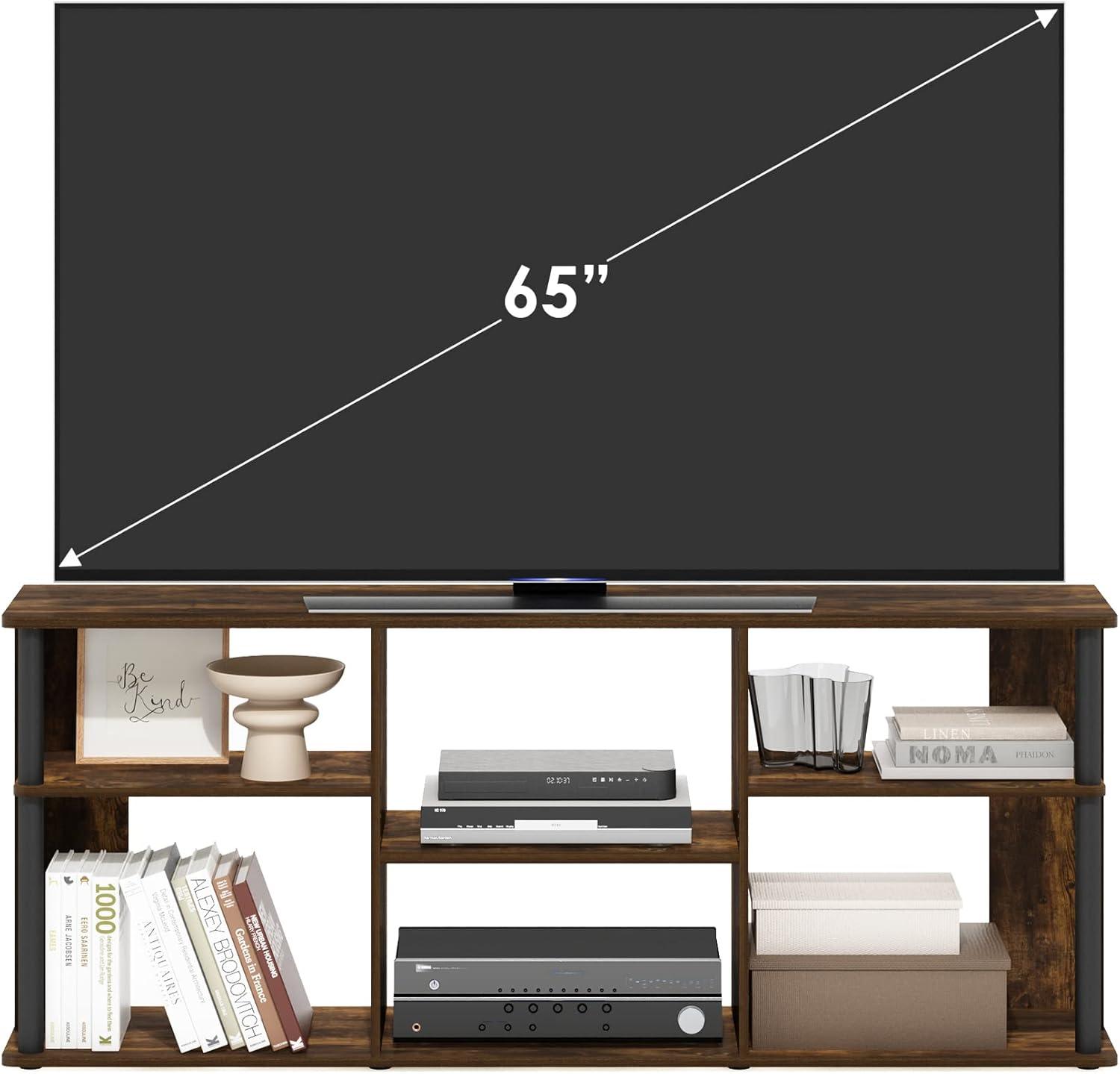 Furinno  Classic TV Stand with Plastic Poles for TV up to 65 in., Amber Pine & Black