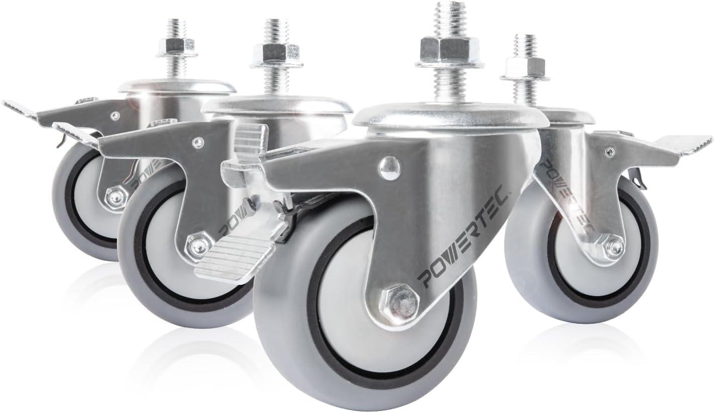 POWERTEC 3" Gray TPR Dual Locking Swivel Caster Wheels, Set of 4