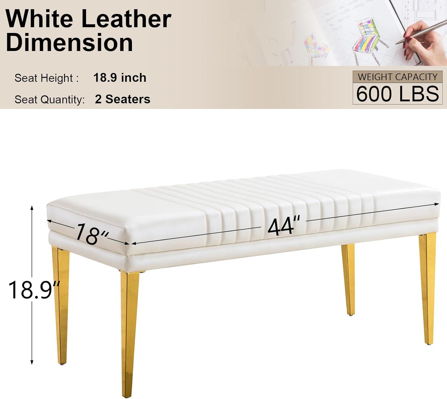 White PU Leather Upholstered Bench with Gold Stainless Steel Legs