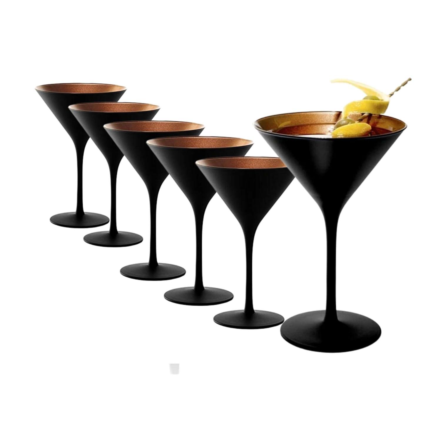 Set of 6 Olympia Martini Drinkware 8oz Glasses Black/Bronze - Stolzle Lausitz: Lead-Free Crystal, Dishwasher-Safe Glassware