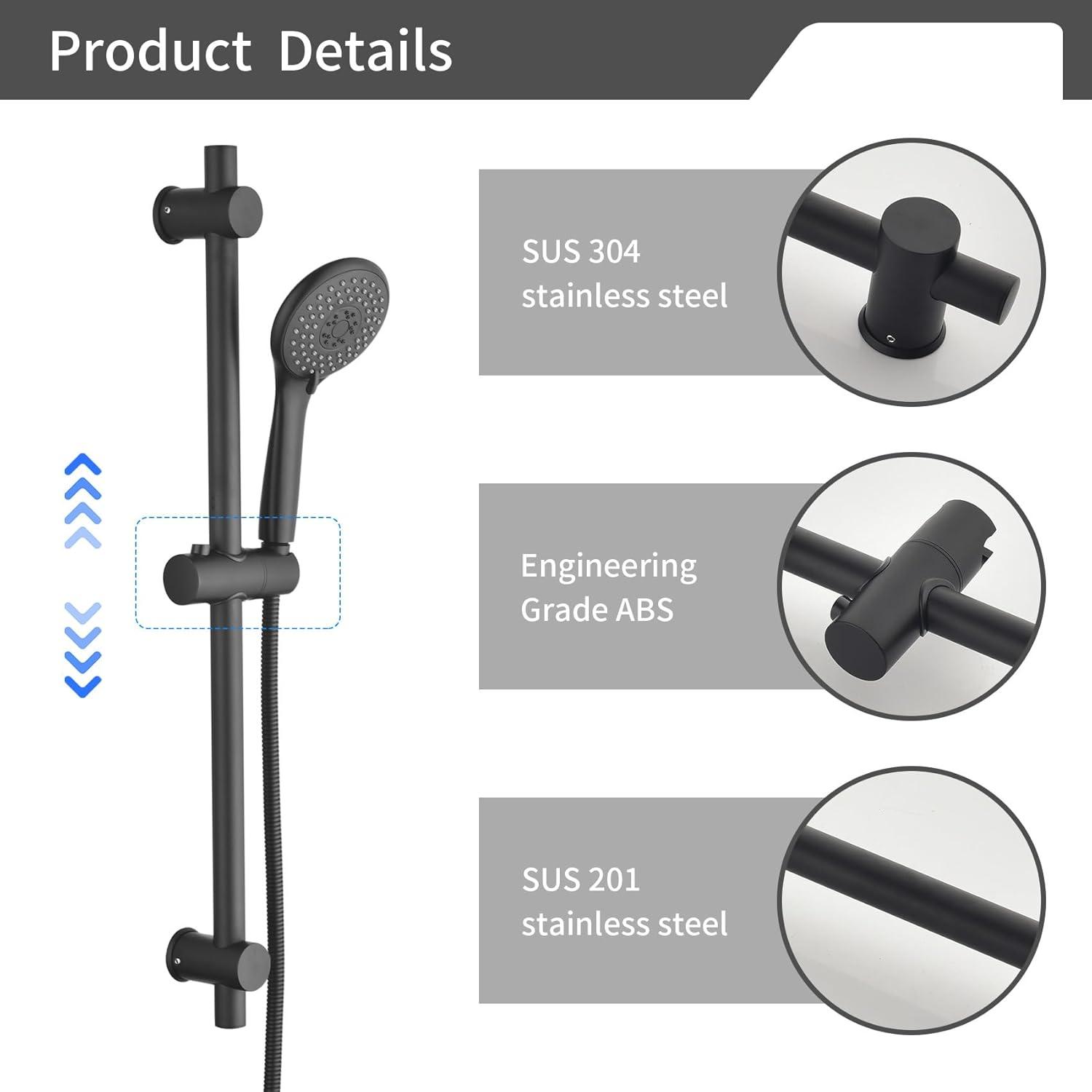 Matte Black Adjustable Brass Handheld Shower System