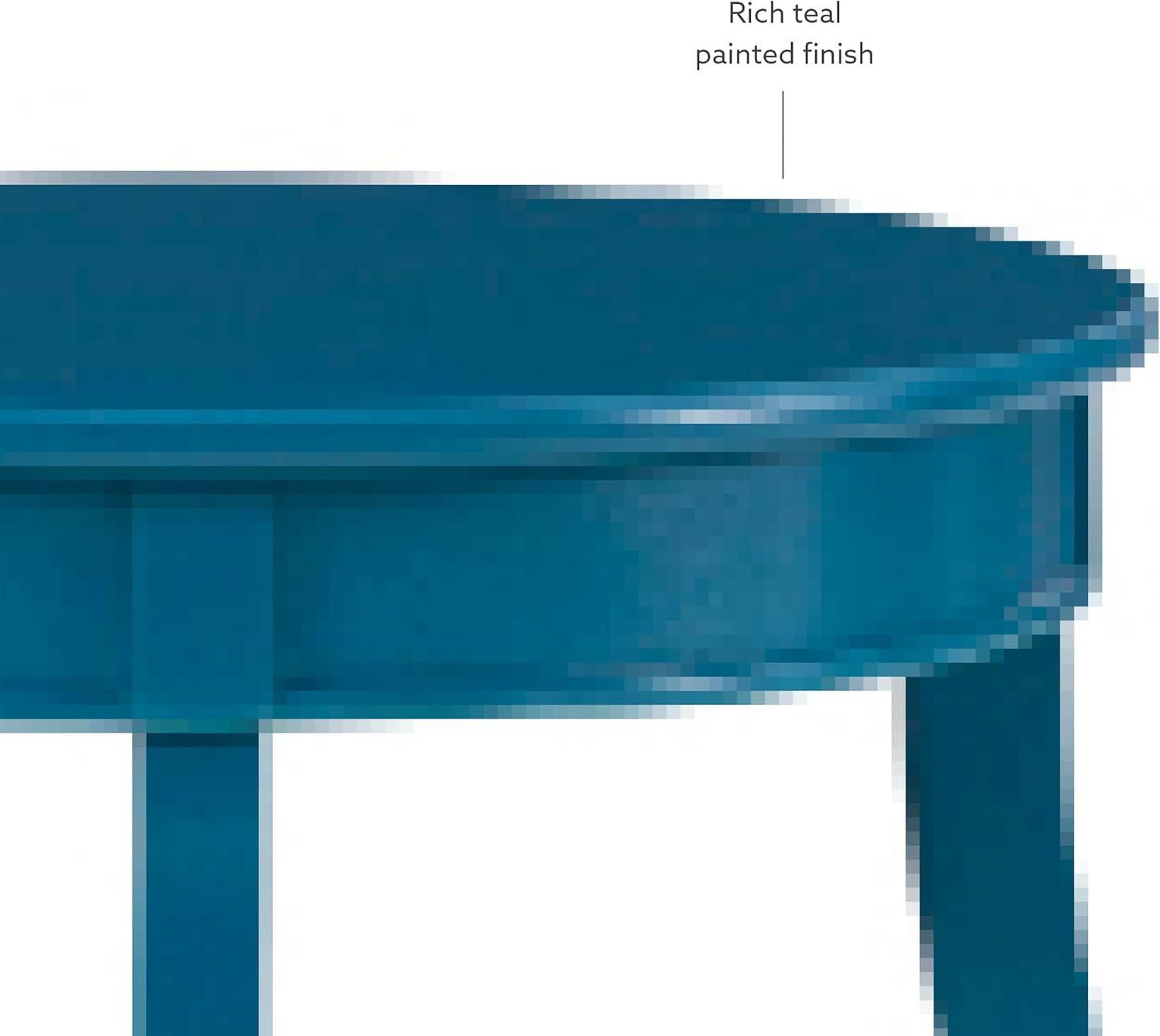 Linon Wren Round Wood End Table with Shelf in Teal Blue