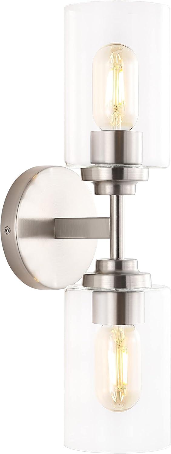 Nickel Cylinder 2-Light Industrial Vanity Sconce