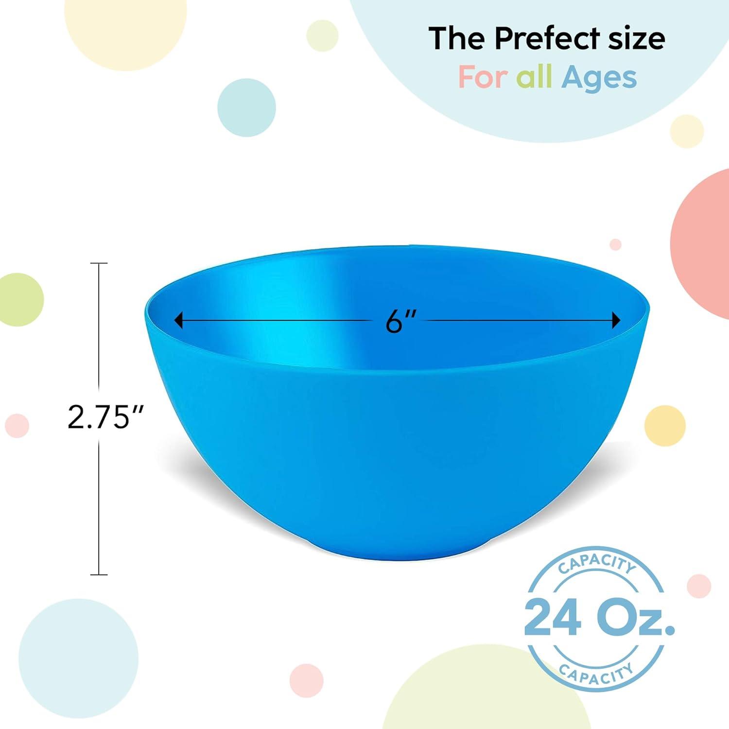 Plastic Bowls Set of 12 Kids Bowls - 24 Oz Microwave & Dishwasher Safe, BPA Free, Brightly Colored for Cereal, Soup, Snack, Fruit or Salad