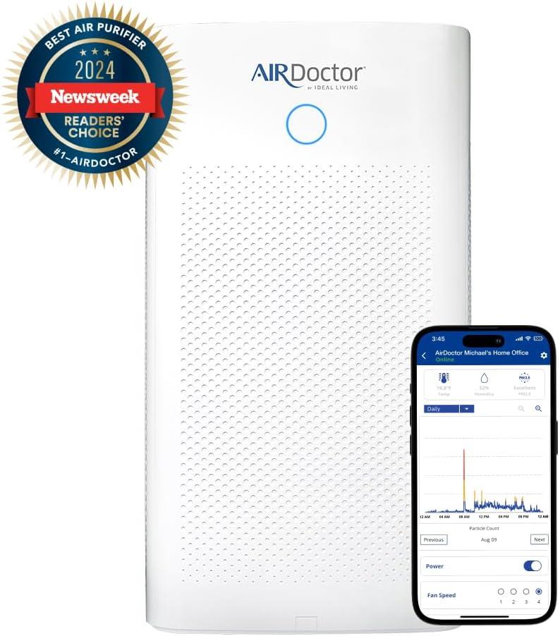 AIRDOCTOR AD5500i SMART 4-in-1 Air Purifier for Extra Large Spaces | UltraHEPA, Carbon & VOC Filters, White