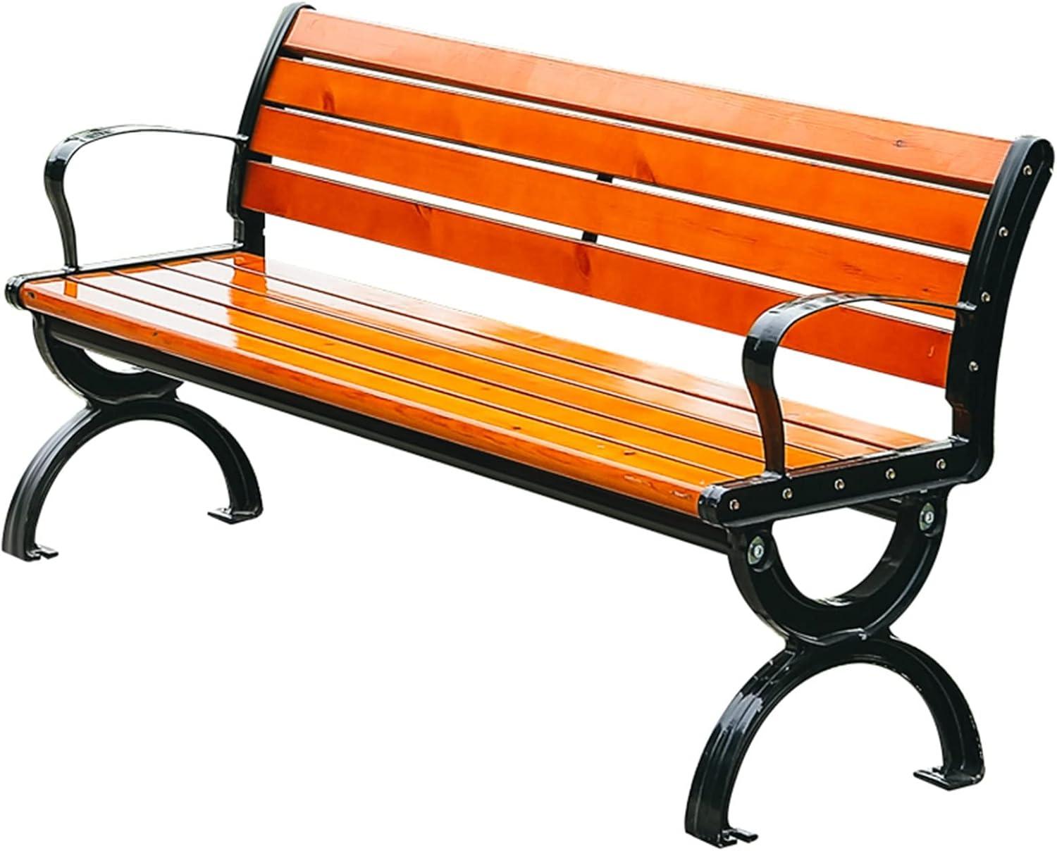 67-Inch Black and Orange Cast Aluminum and Wood Outdoor Bench