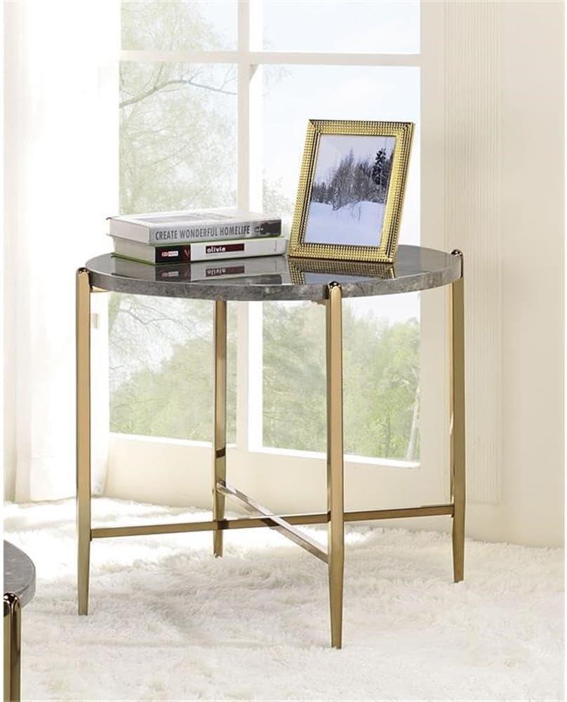 ACME Tainte End Table, Faux Marble & Champagne Finish 83477