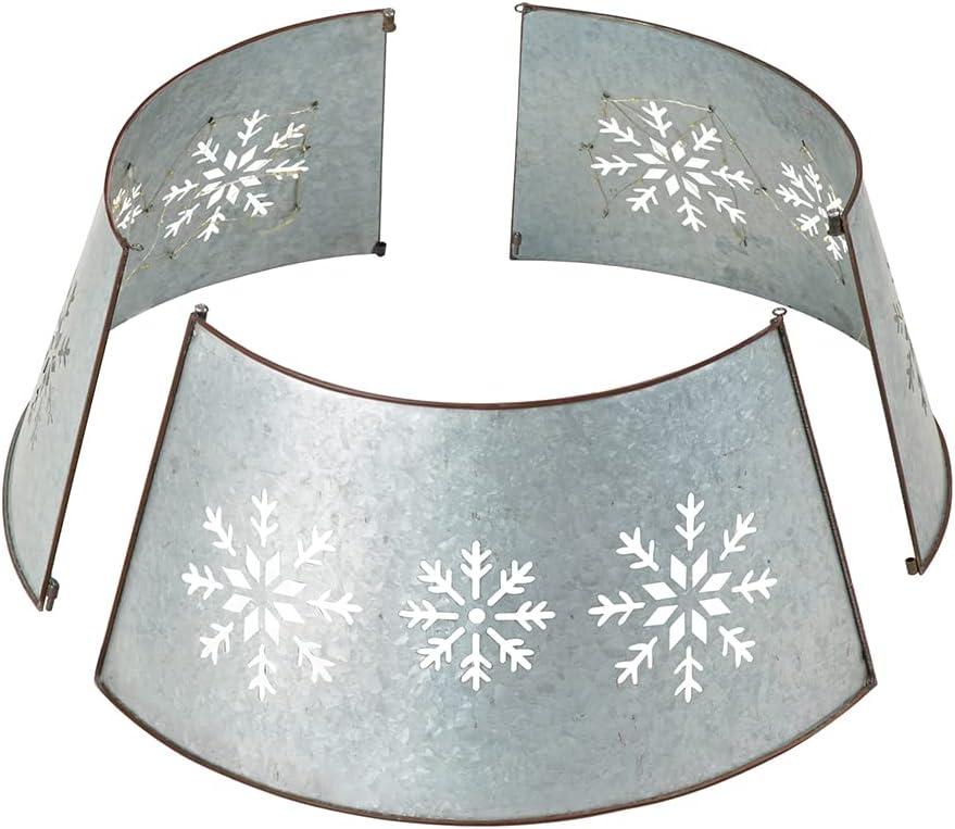 26 Classic Silver Christmas Snowflake Diecut Metal Tree Collar with Light String, Silver