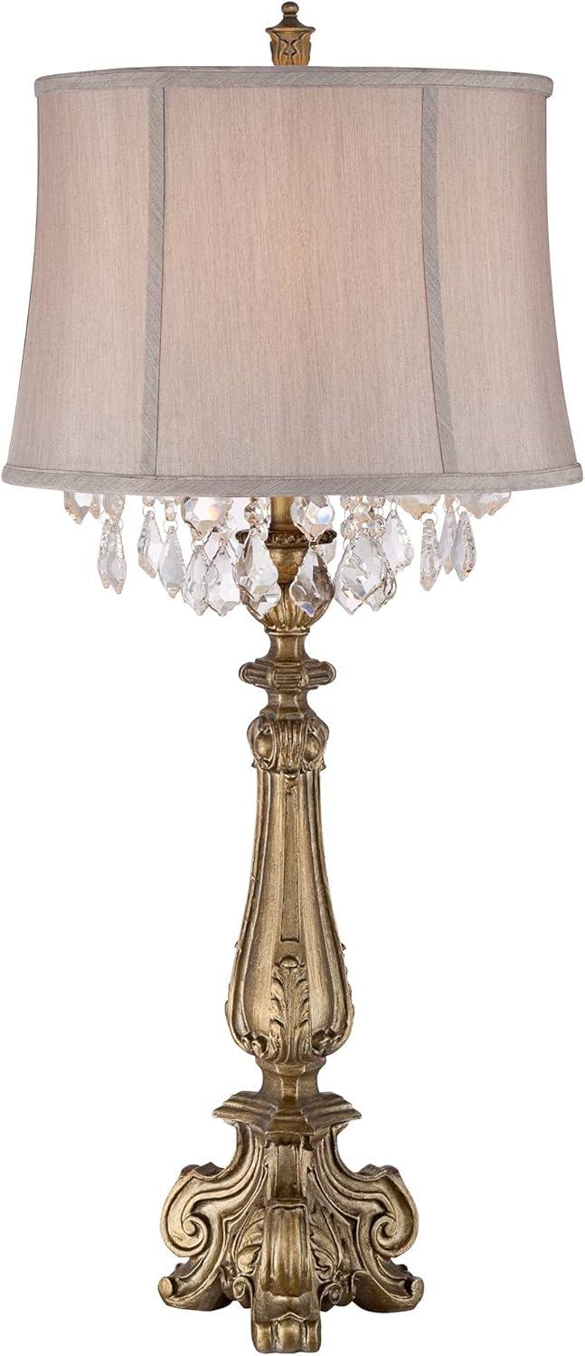 Barnes and Ivy Dubois Traditional Table Lamp 37 1/4" Tall Antique Gold Mist Gray Crystal Beading Drum Shade for Bedroom Living Room Bedside Nightstand