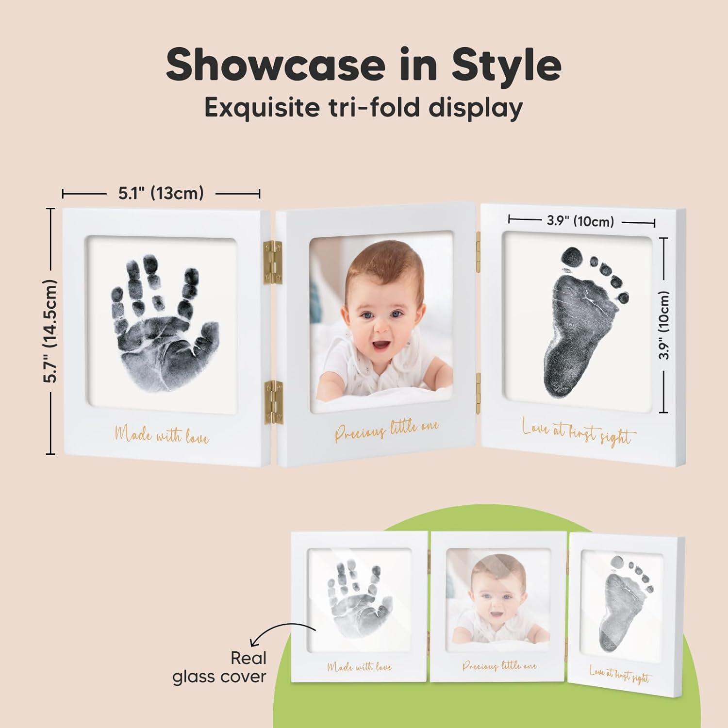 Inkless Baby Handprint and Footprint Kit for Newborn - Baby Footprint Kit, Newborn Keepsake Nursery Picture Frame, Dog Paw Print Maker, Personalized Gifts for New Mom, Showers & Registry (White/Gold)