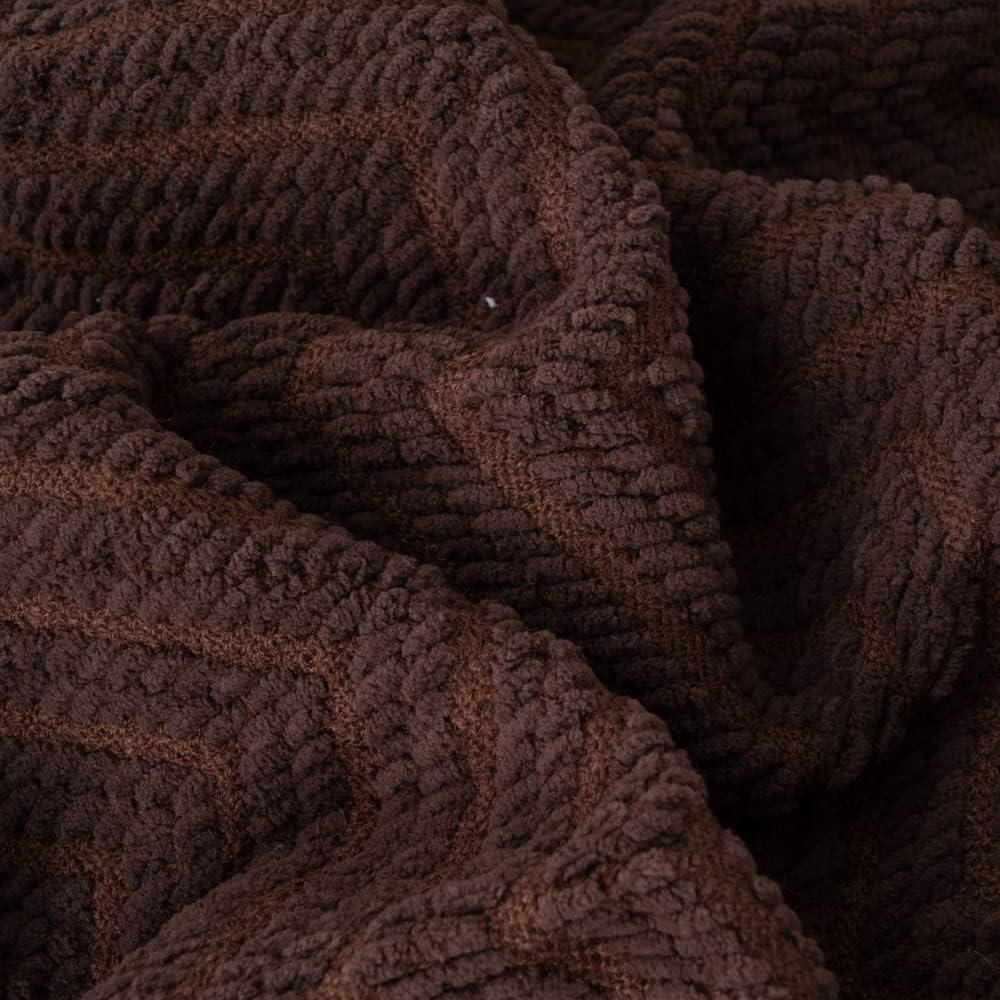 Battilo Dark Brown Throw Blanket for Couch, Knitted Brown Herringbone Throw,Housewarming Gifts,50'' x 60''