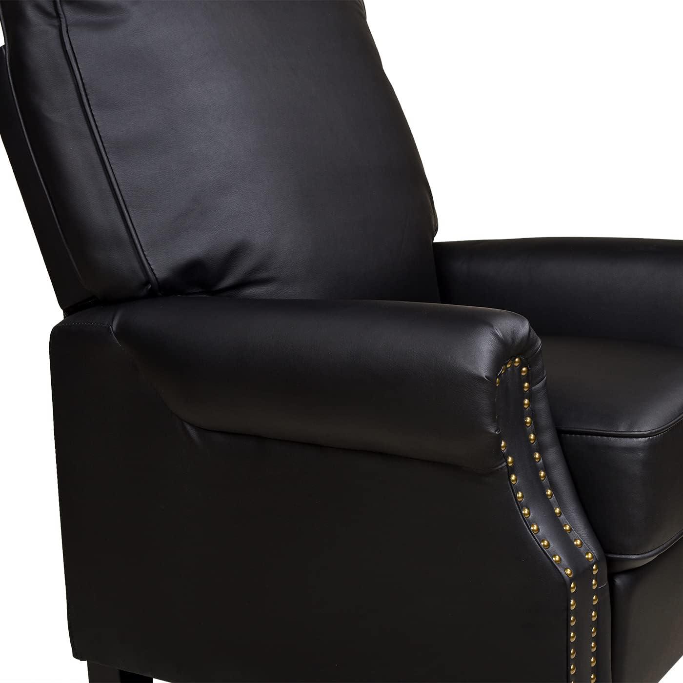 Ink Black Leather Wood 30" Traditional Recliner Accent Chair