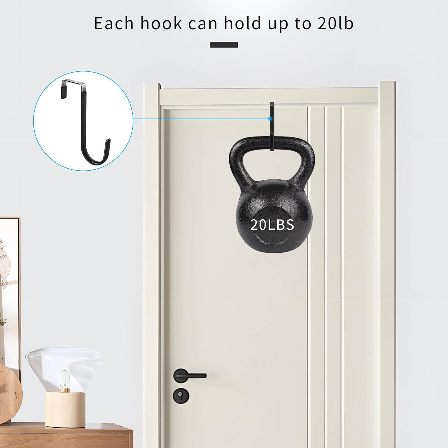 Over The Door Hooks, 4 Pack Upgraded Long Door Hangers Hooks with Rubber Prevent Scratches Heavy Duty Organizer Hooks for Hanging Clothes, Towels, Hats, Coats, Bags Black