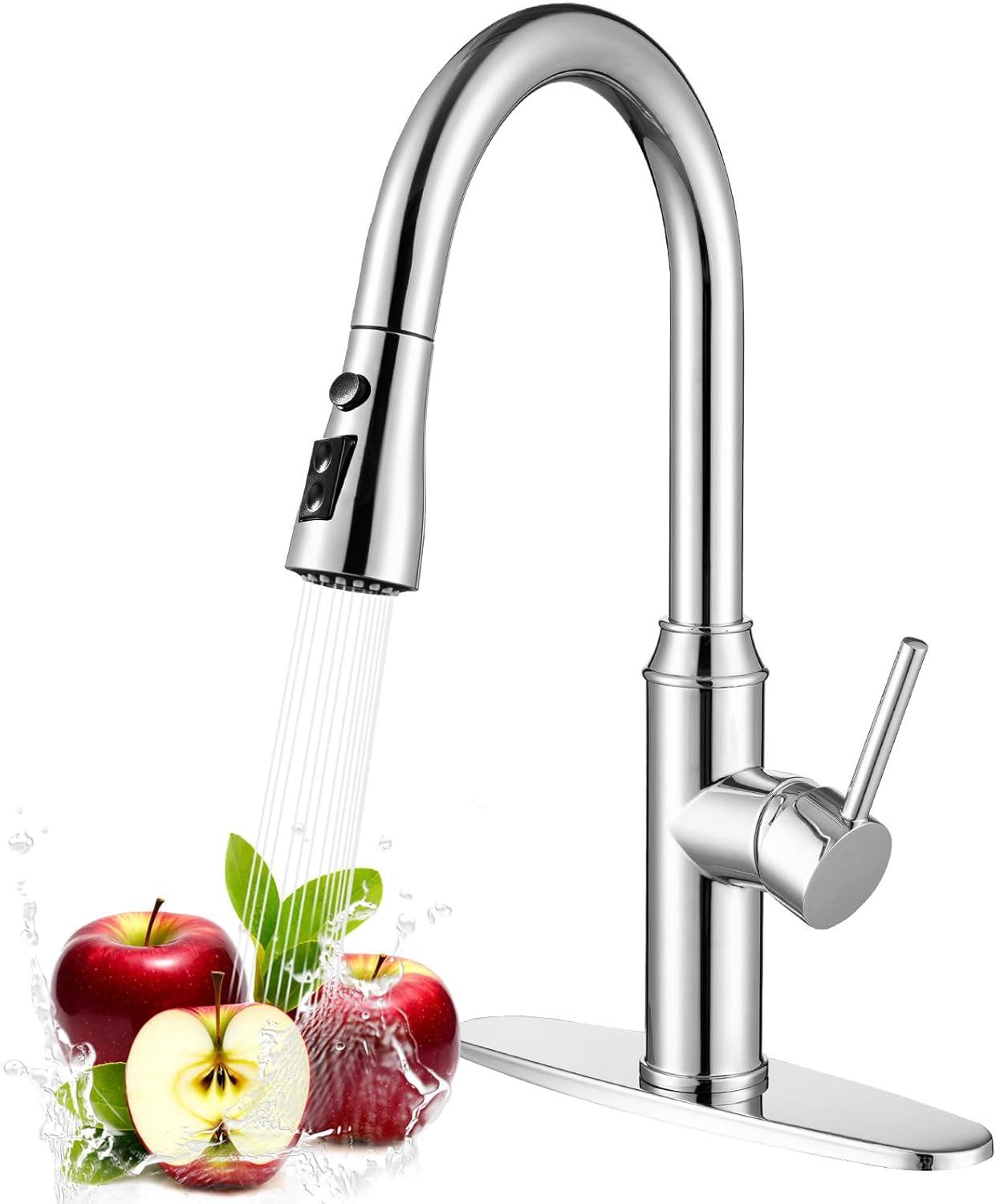 GAGALIFE Single Handle Pull Down Sprayer Kitchen Faucet High Arc Stainless Steel Faucet with 3-Function Sprayer JJL-CL-PT-SDP-C