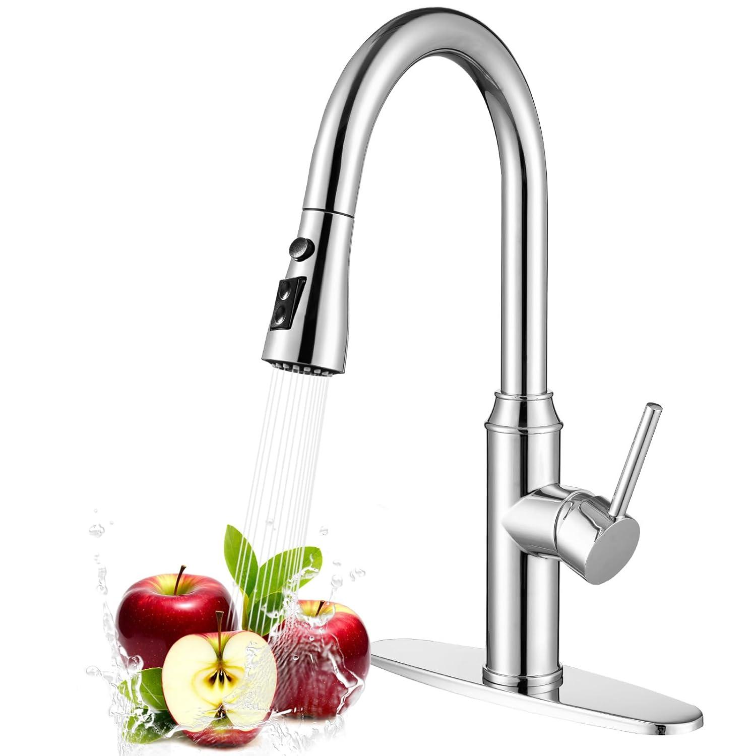 GAGALIFE Single Handle Pull Down Sprayer Kitchen Faucet High Arc Stainless Steel Faucet with 3-Function Sprayer JJL-CL-PT-SDP-C