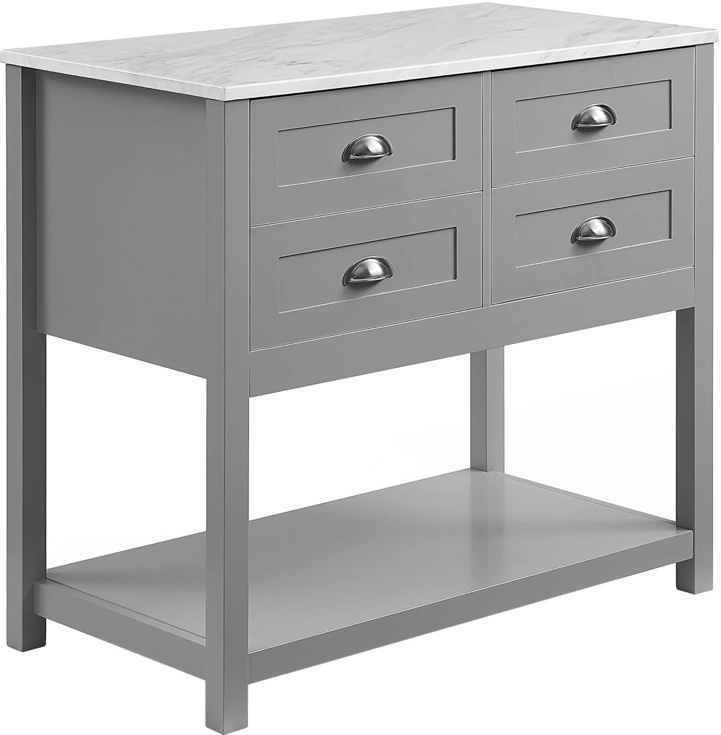 Connell Kitchen Island Cart Gray/White Marble - Crosley: Mobile Storage, 4 Drawers, Open Shelf, Locking Wheels