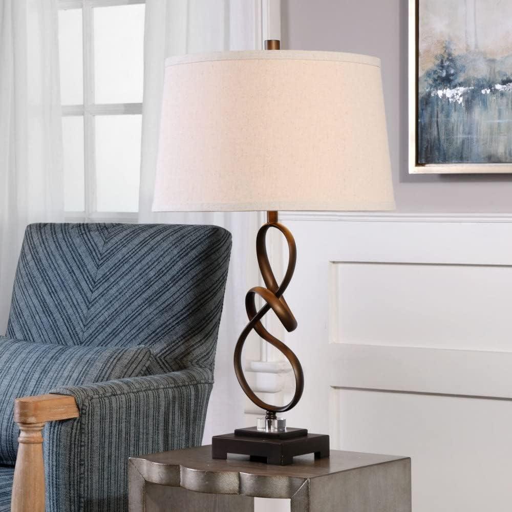 Uttermost Modern Table Lamp 27 1/4" Tall Oil-Rubbed Bronze Twisted Steel Beige Linen Drum Shade for Living Room Bedroom Nightstand