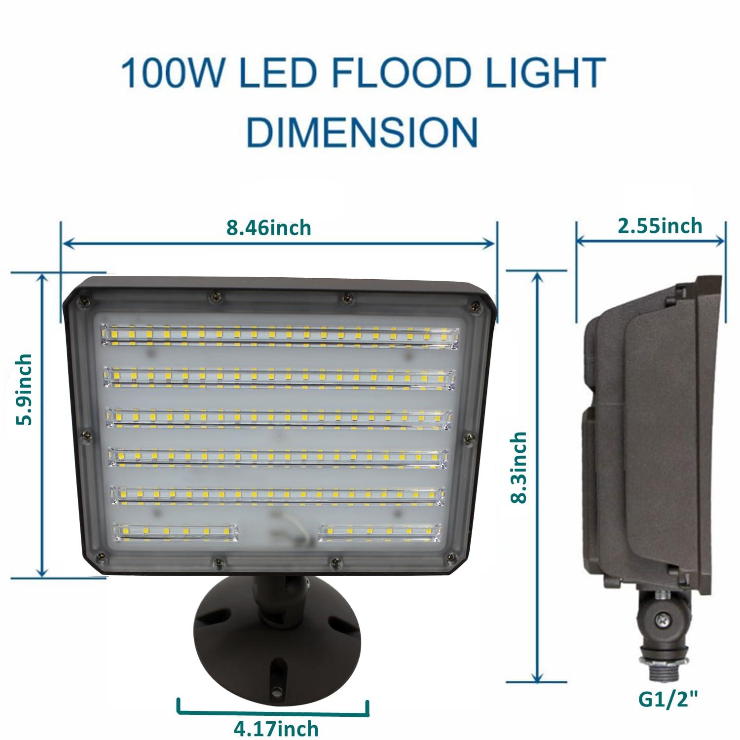 2Pack Dusk to Dawn Outdoor 100W LED Flood Light with Knuckle (Plate Included), 14000LM 1000W Equiv., 100-277V 5000K, ETL Commercial Waterproof LED Floodlight Fixture, Security Lighting for Parking Lot