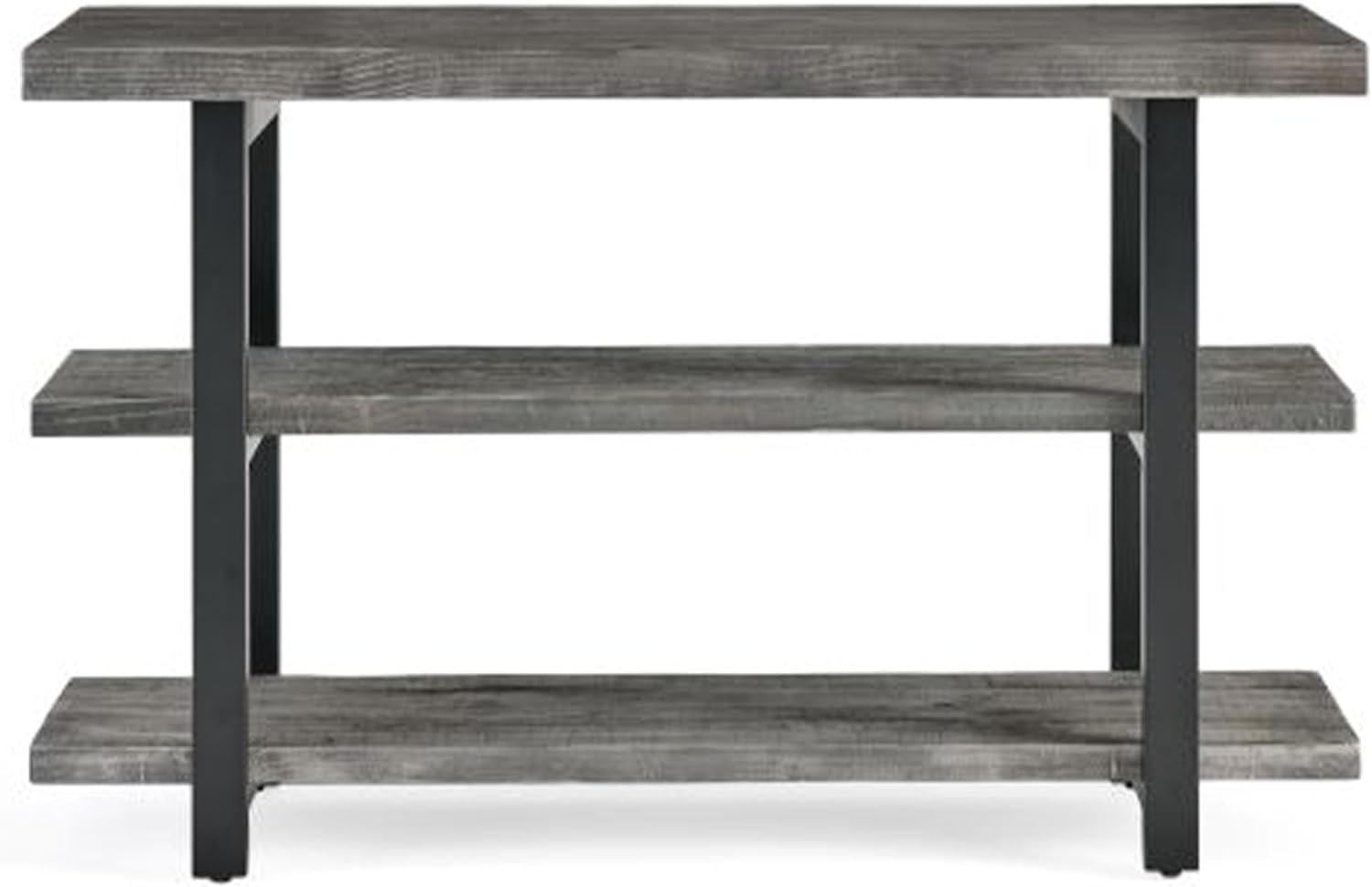 Alaterre Farmhouse Reclaimed Wood Console Table with Shelves, Slate Gray/Black