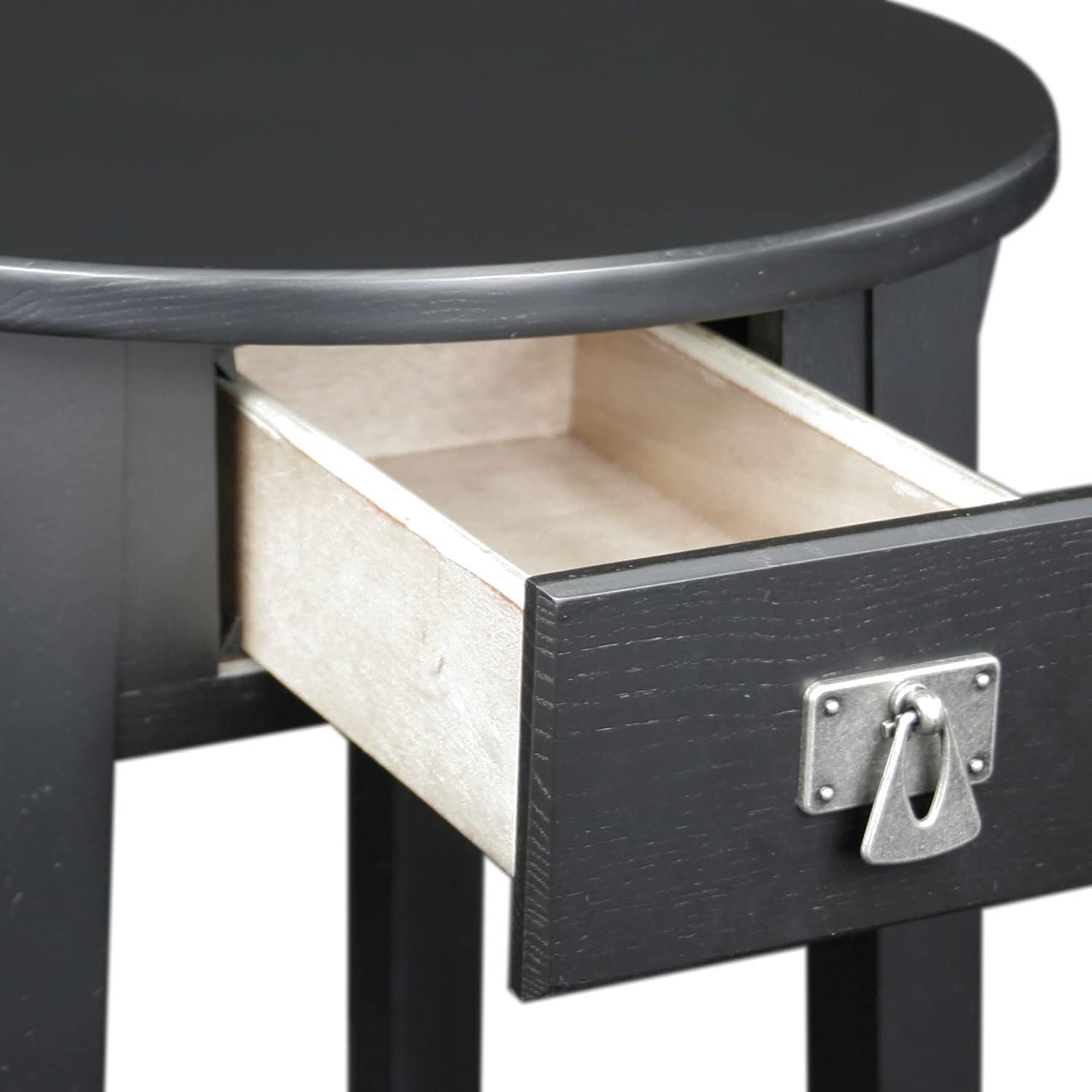 Leick Home 10032-RS Mission Round End Table with Drawer, Made with Solid Wood, Side Table for Living Room, Bedroom, and Office, Slate Black Finish
