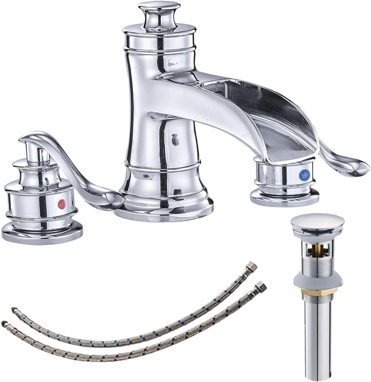 Polished Chrome 8-Inch Double Handle Waterfall Bathroom Faucet