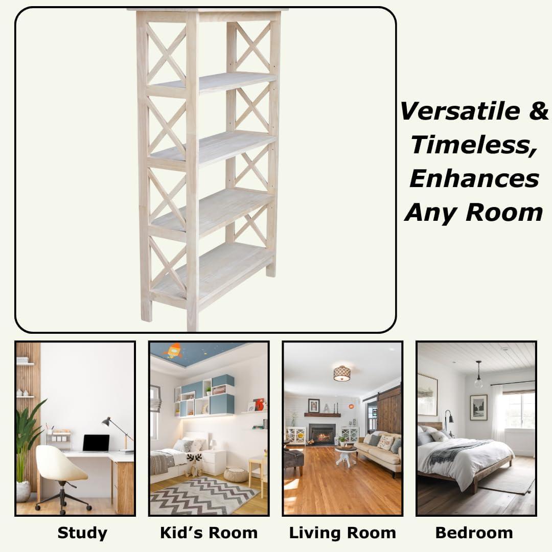 International Concepts 48" 4 Tier X-Sided Bookshelf: Hardwood Vertical Storage, Farmhouse Style, 30" Wide