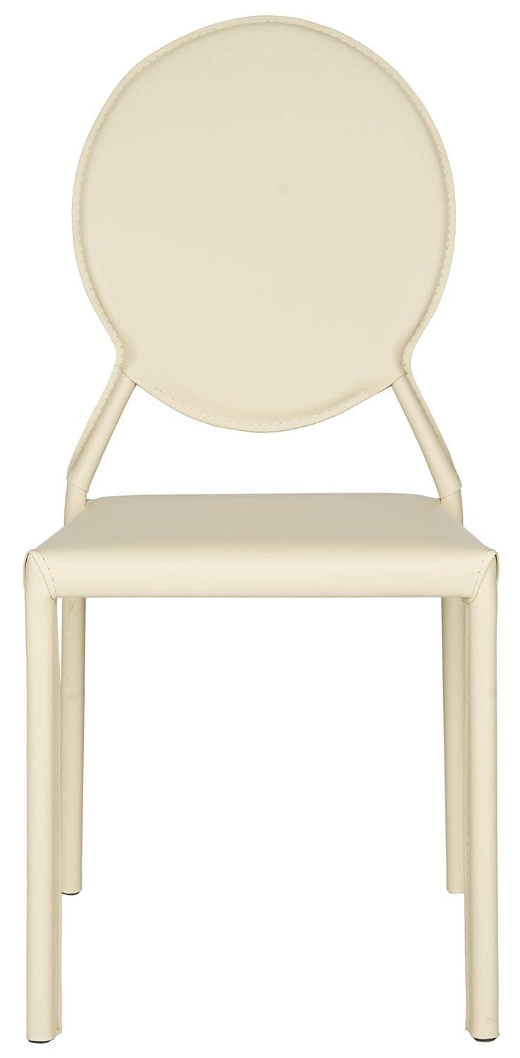 Warner Round Back Leather Side Chair (Set of 2) - FOX2018 - Butter Cream - Safavieh Couture