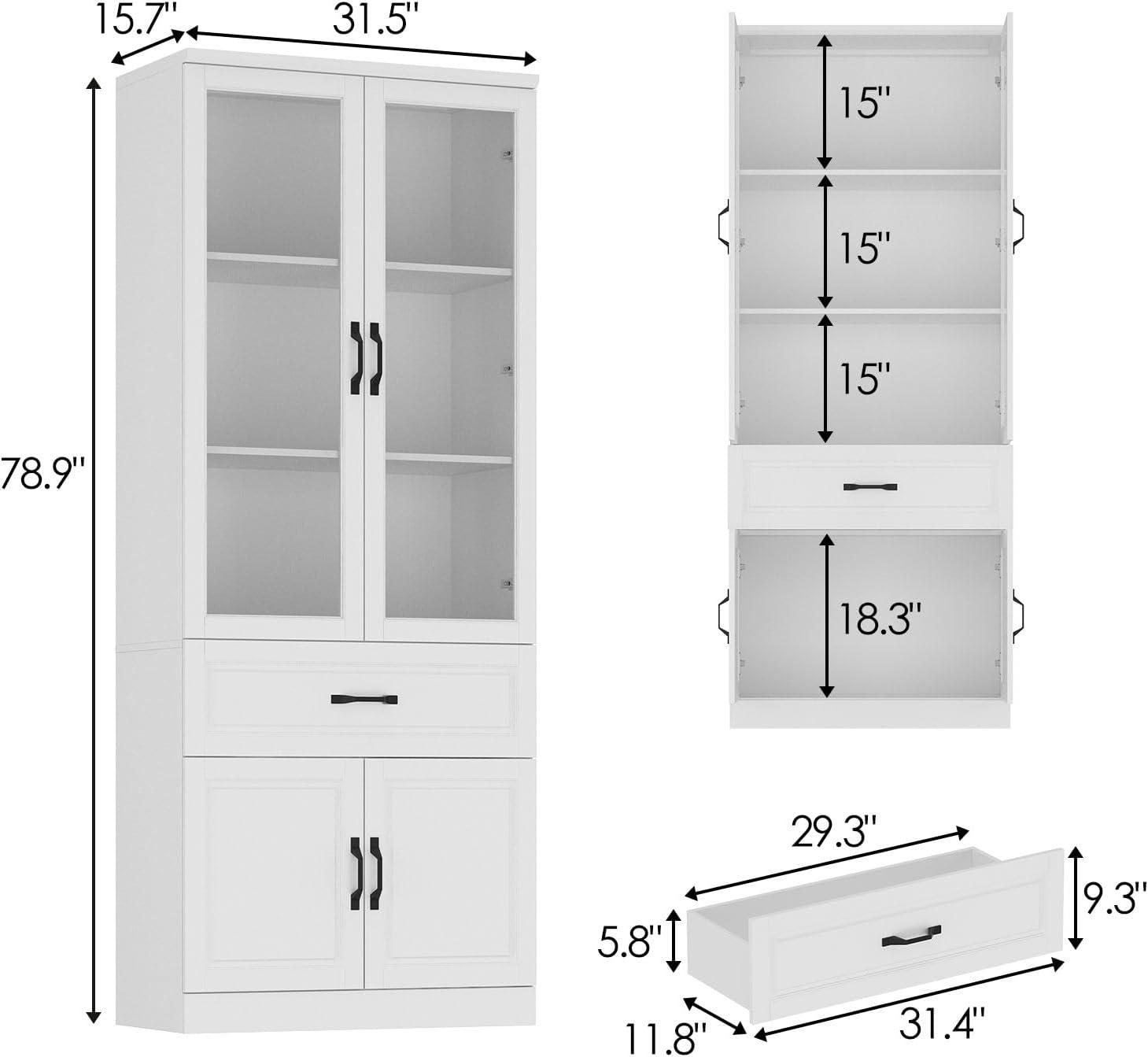 China Cabinet with Tempered Glass Doors Glass Door Storage Cabinet 31.5"W