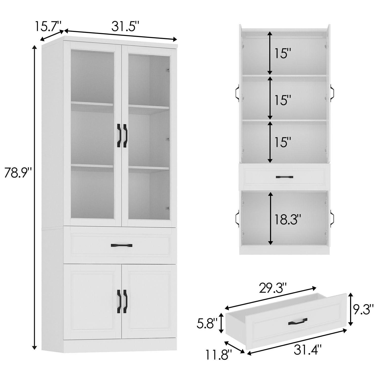 China Cabinet with Tempered Glass Doors Glass Door Storage Cabinet 31.5"W