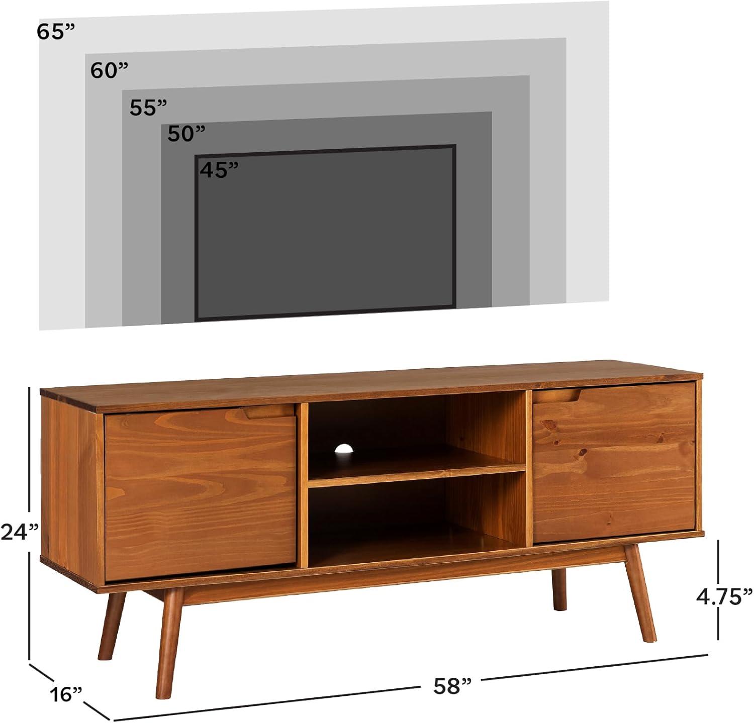 Adair 58" 2-Door Solid Pine Wood TV Console with Cutout Handles in Caramel