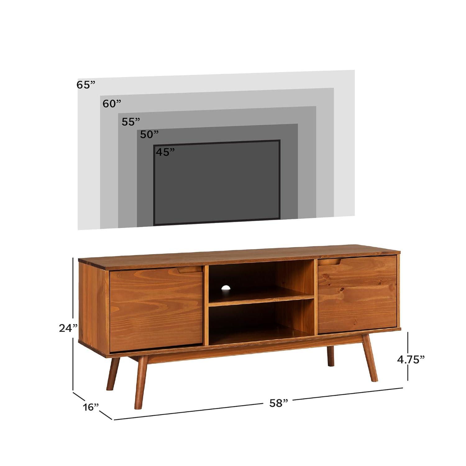 Adair 58" 2-Door Solid Pine Wood TV Console with Cutout Handles in Caramel