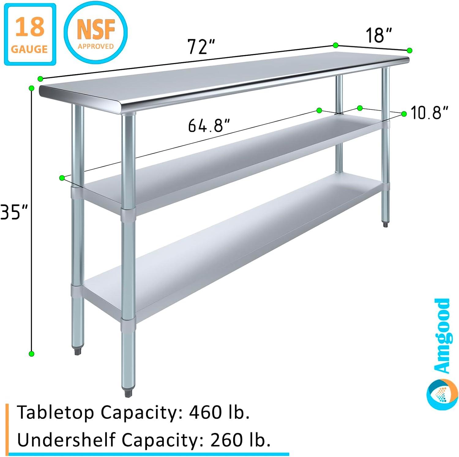 Stainless Steel Work Table with 2 Shelves