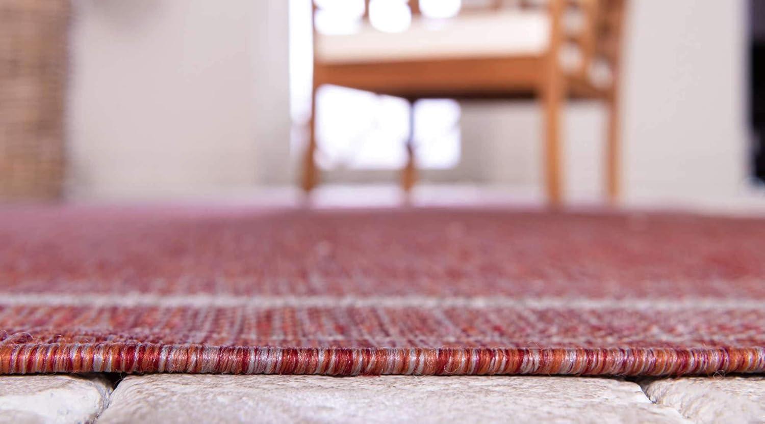 Unique Loom 7' 1 x 10' 0 Rectangle Indoor/Outdoor Border Rust Red Area Rug