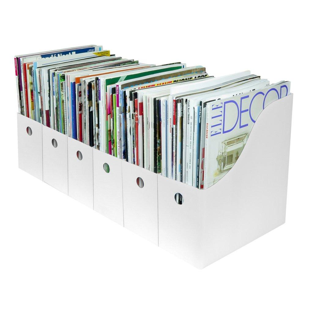 Evelots Magazine File Holder -Set of 6 White - Office Desk Organizer - Sturdy Cardboard - New Upgraded Double Front Panel -4" Wide-Easy Assemble