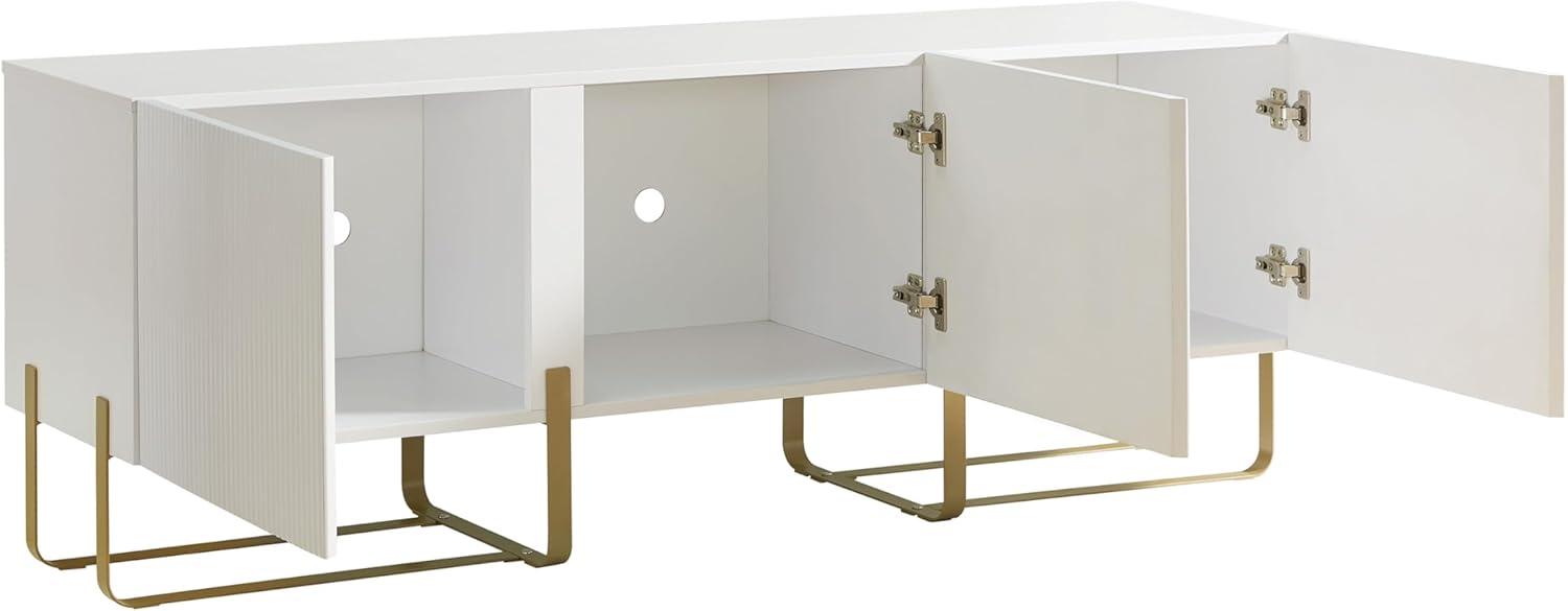 Mignon Contemporary Modern  60" TV Stand with 3 Storage Cabinets, Fits 65 Inches, Entertainment Center Console for Family, Living Room & Bedroom, Metal Legs, White